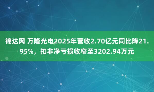 锦达网 万隆光电2025年营收2.70亿元同比降21.95%，扣非净亏损收窄至3202.94万元