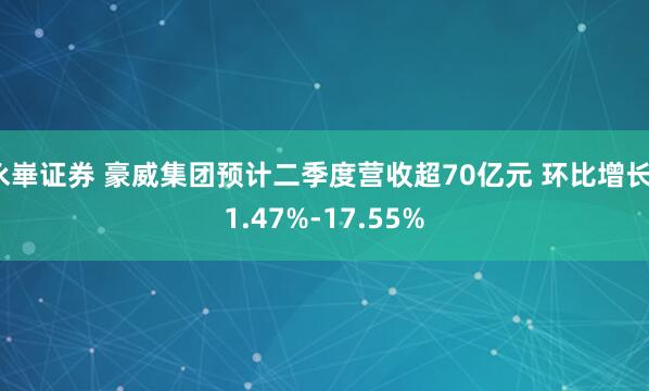 永崋证券 豪威集团预计二季度营收超70亿元 环比增长11.47%-17.55%