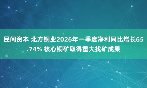 民间资本 北方铜业2026年一季度净利同比增长65.74% 核心铜矿取得重大找矿成果