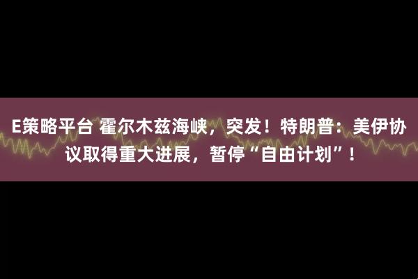 E策略平台 霍尔木兹海峡，突发！特朗普：美伊协议取得重大进展，暂停“自由计划”！